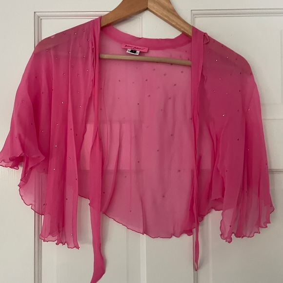 Betsey Johnson Accessories - Rare Vintage 90s betsey johnson ultra pink rhinestone chiffon cape